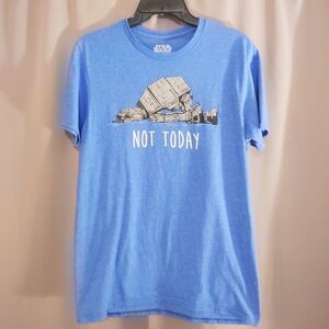 Star Wars Mens M Blue 'Not Today' T-Shirt AT-AT Image Crew Neck Short Sleeve